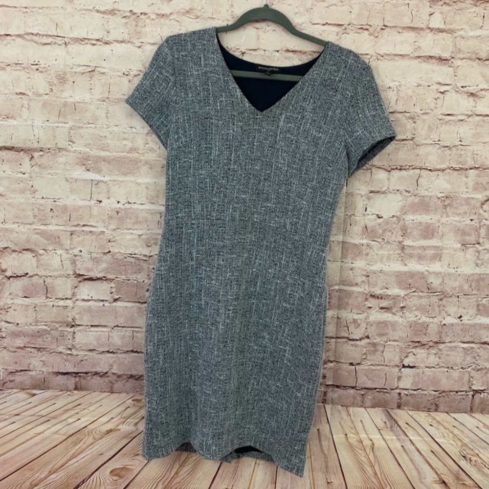 Tweed Grey Banana Republic V Neck Dress